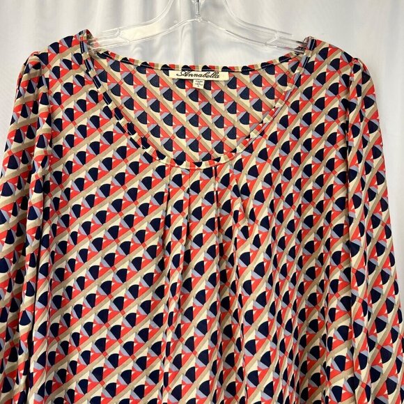 Annabella Womens Round Neck Pullover Blouse Long Sleeve Multicolor Geometric L - Picture 2 of 10
